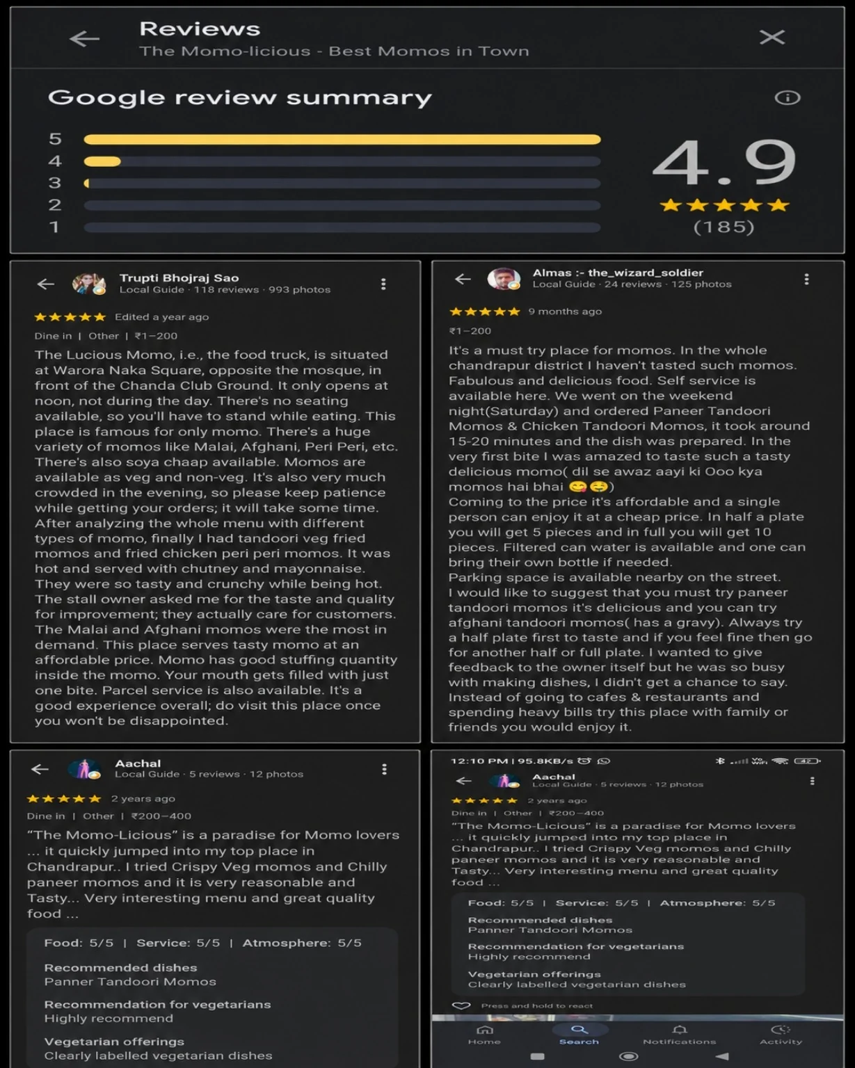 The Momolicious Google reviews summary and customer reviews