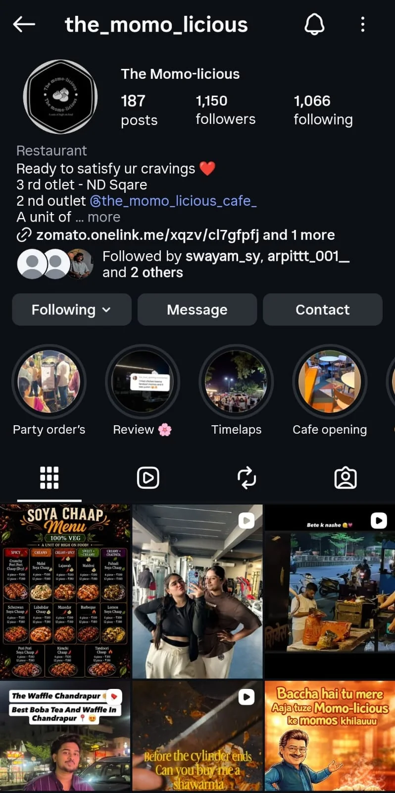 The Momolicious Instagram profile and content grid