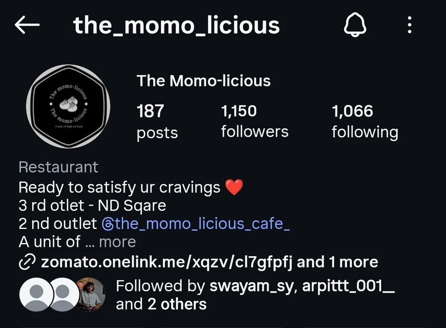 The Momolicious Instagram profile header with followers and bio
